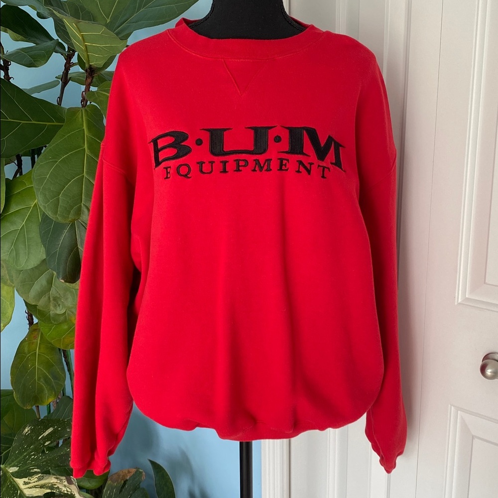 New Vintage Classic B.U.M Equipment Red & Black Embroidered Rare Large Crewneck